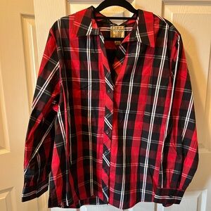 Investments II Woman 2X Red and Black Plaid Button-Up Shirt Christine No Iron